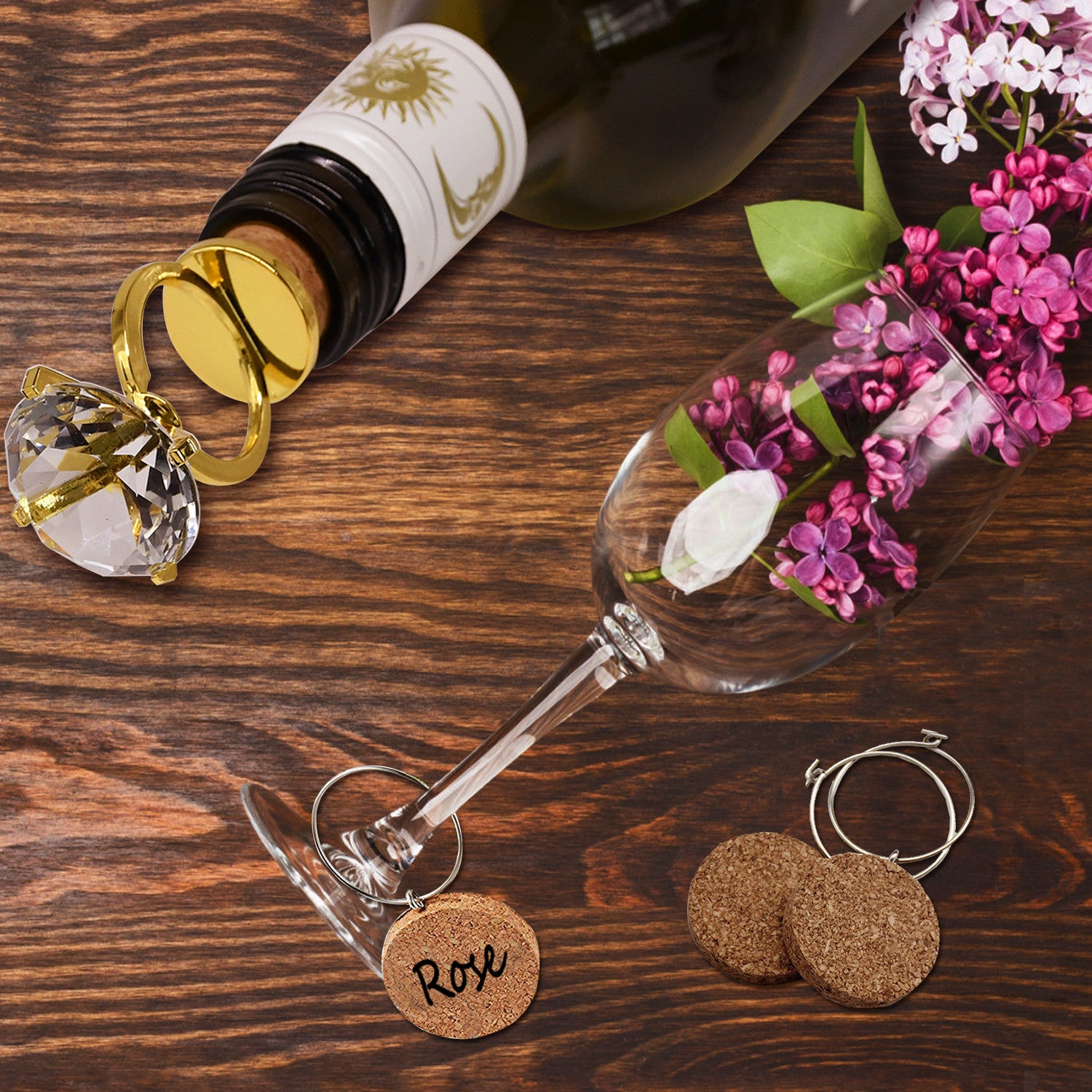 Aylifu Wine Glass Charms,Set of 6 Letter Wine Glass Tag Decoration Ring  Cork Charms for Party Gathering